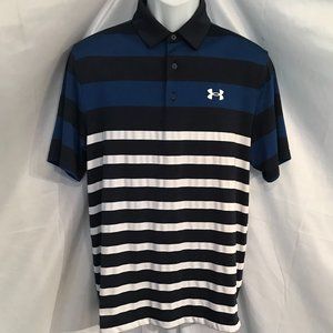 Under Armour White/Light/Dark Blue Activewear Sport Cut Polo Shirt #102